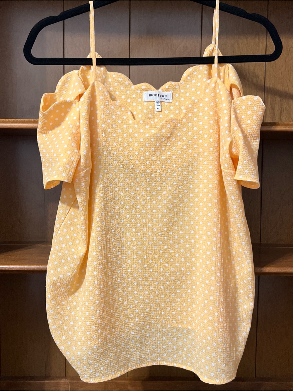 Monteau Coquette Princess Summer Yellow Polka Dot Cold-Shoulder Camisole Sz M